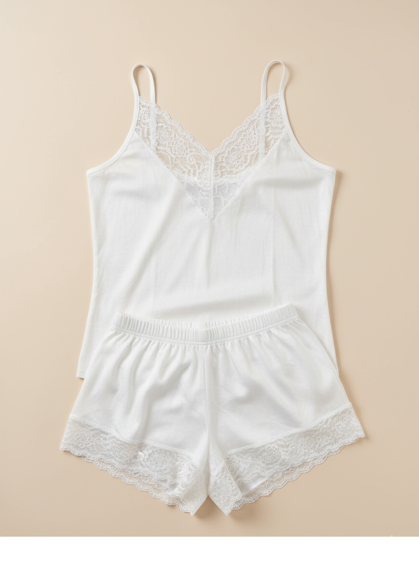 Pijama MIA – Lino Natural & Encaje | Frescura para climas cálidos