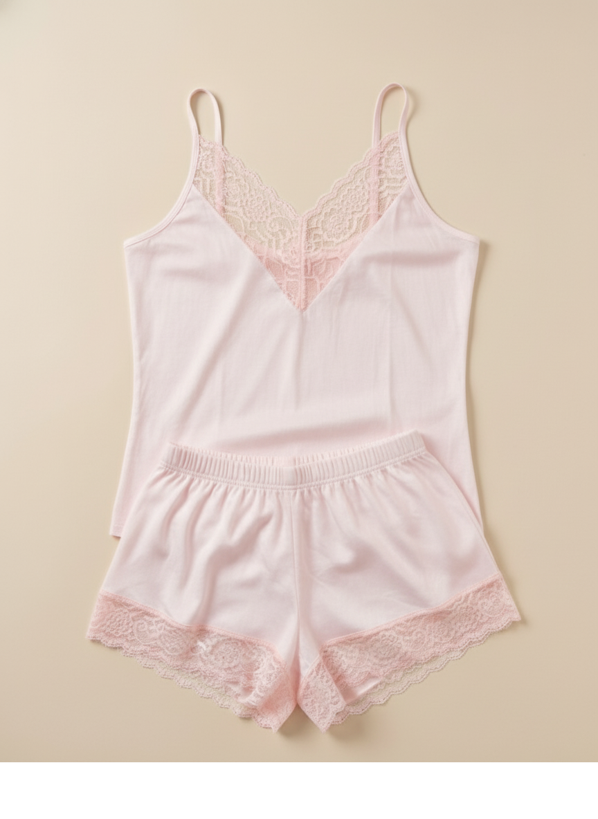 Pijama MIA – Lino Natural & Encaje | Frescura para climas cálidos